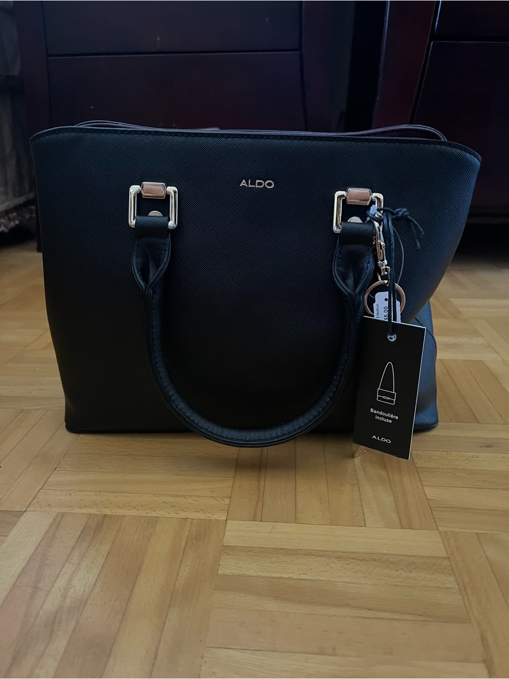 ALDO Black Structured Tote with Gold Hardware